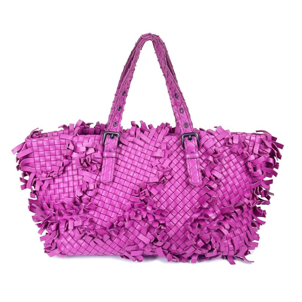 BOTTEGA VENETA Fuchsia Cabat Lido Patchwork Intrecciato Frayed Handbag Tote - Picture 1 of 6